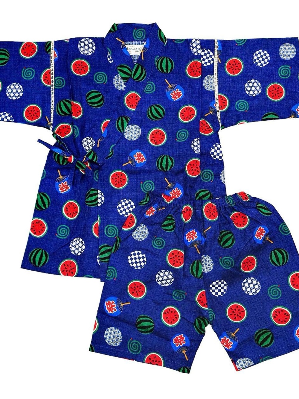 Kids Blue Watermelon Print Japanese Jinbei Set - Picture 2 of 7
